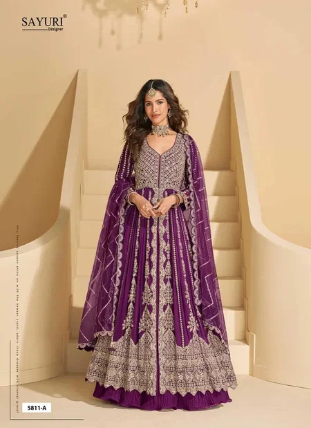 Purple Color Mirza By Sayuri Chinon Silk Embroidery Work Gown With Dupatta Online Wholesale